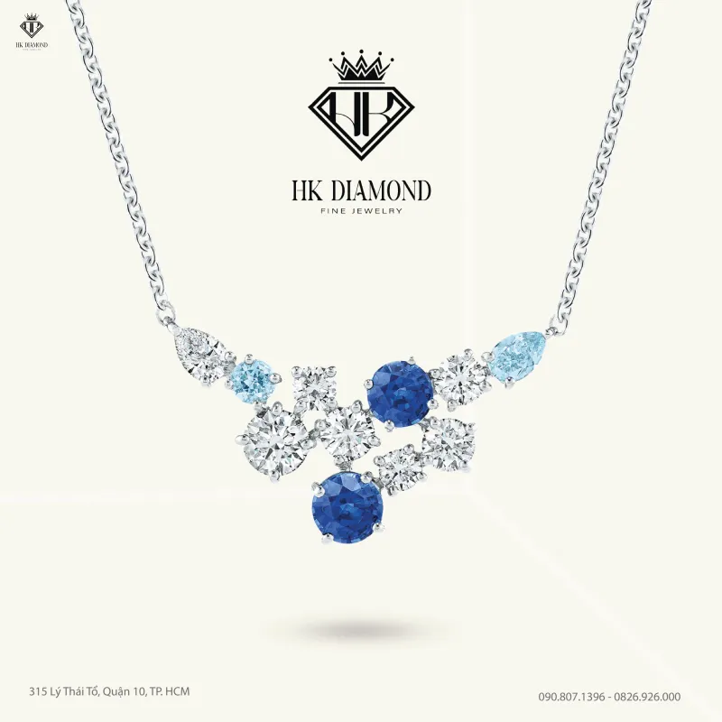 Sparkling Cluster Sapphire, Aquamarine and Diamond Pendant