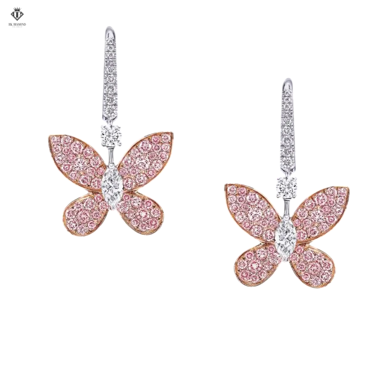 Bông Tai Thả Kim Cương Hồng Hình Bướm