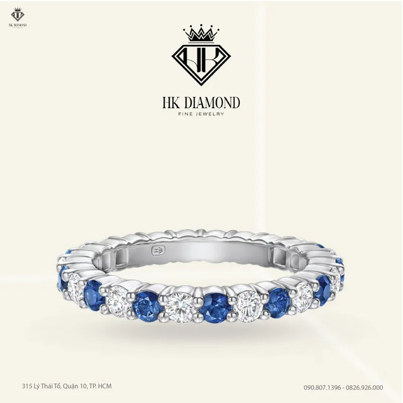 Prong-Set Round Brilliant Sapphire and Diamond Wedding Band