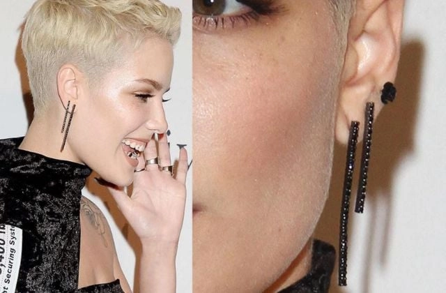 Đôi bông tai có hàng tấm kim cương đen đơn giản nhưng cá tính của ca sĩ Halsey