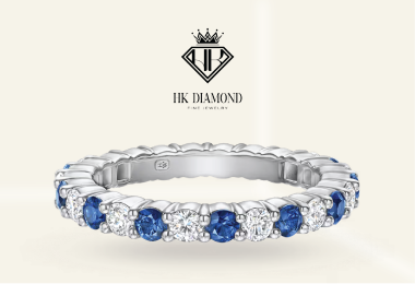 Prong-Set Round Brilliant Sapphire and Diamond Wedding Band