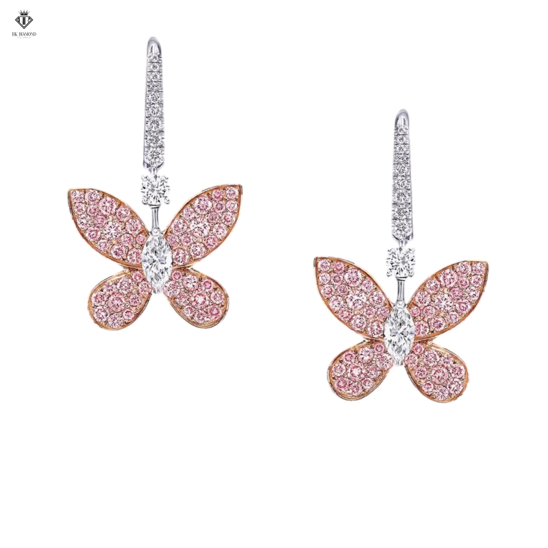 Bông Tai Thả Kim Cương Hồng Hình Bướm