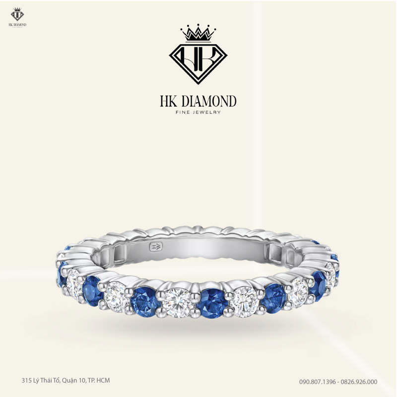 Prong-Set Round Brilliant Sapphire and Diamond Wedding Band